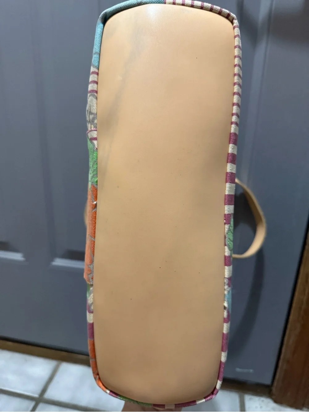 Vintage Y2K Tommy Hilfiger-Floral Stripe Canvas Tote Bag in Multicolor